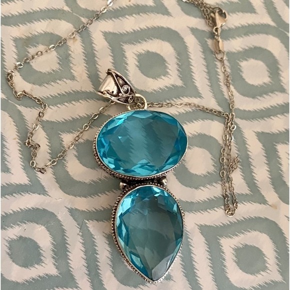 Sterling Silver Blue Topaz Pendant Gemstone Charm Necklace, Handmade - Picture 11 of 12
